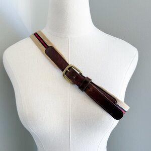 Vtg 90s Coach striped leather belt size 36 cream red brown